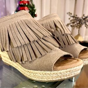 Minnetonka Fringe Wedge Shoe